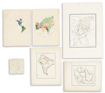 (MANUSCRIPT MAPS.) Group of 15 hand-drawn nineteenth-century school-type maps.